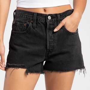 Levi’s 501 Black Distressed High-Waist Denim Shorts